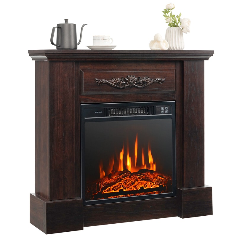 32" Electric Fireplace TV Stand with Mantle 1400W Freestanding Fireplace Heater with Remote Control & Overheat Protection