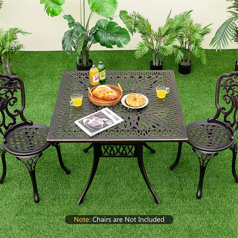 35.4" Square Patio Dining Table All-weather Cast Aluminum Outdoor Table with 2.2" Umbrella Hole for Garden Backyard Poolside