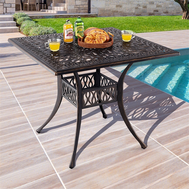 35.4" Patio Dining Table All-weather Cast Aluminum Table Square Outdoor Table with 2.2" Umbrella Hole for Garden Backyard Poolside