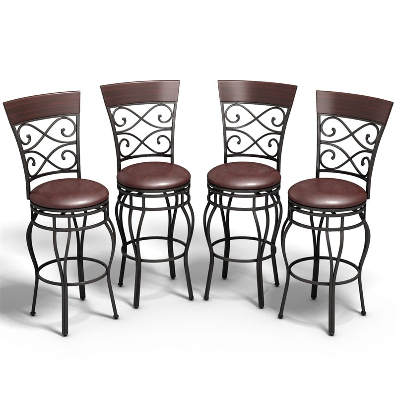 360° Swivel Bar Stools Set of 2 30" Counter Height Bar Stools Leather Padded Metal Dining Chairs