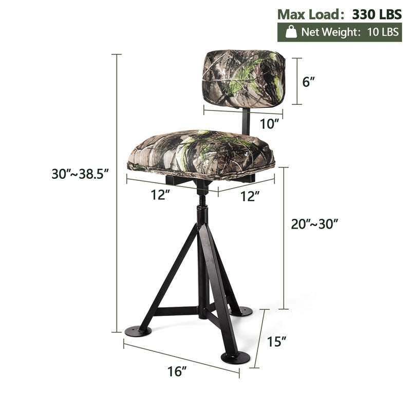 360° Swivel Hunting Blind Chair Height Adjustable Tripod Blind Stool Camo Huntsman Chair with Detachable Backrest