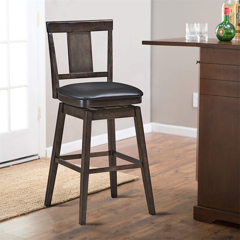 360° Swivel Upholstered Counter Height Bar Stool 29 Inch Dining Chair with Rubber Wood Legs