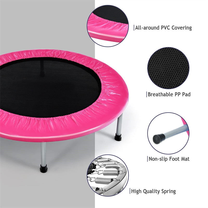 38 Rebounder Trampoline Adults and Kids Exercise Workout with Padding and Springs-Pink