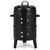 3 In 1 Portable Round Charcoal Smoker 2-Layer Outdoor BBQ Smoker Grill Built-in Thermometer