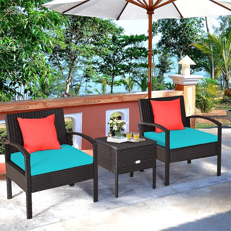 3PCS PE Rattan Wicker Patio Conversation Set with Cushions & Coffee Table