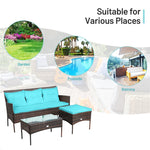 3 PCS Rattan Patio Conversation Set Wicker Outdoor Seating Group with Coffee Table & Cushions