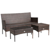 3 PCS Rattan Patio Conversation Set Wicker Outdoor 3-Seat Sofa Seating Group with Tempered Glass Coffee Table, Seat & Back Cushions