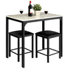 3 Pcs Counter Height Dining Set with Faux Marble Top Table & Cushioned Stools