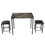 3 Pcs Counter Height Dining Set with Faux Marble Top Table & Cushioned Stools
