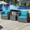 3 Piece Patio Rattan Conversation Set Wicker Bistro Set with Washable Cushions & Tempered Glass Top Table