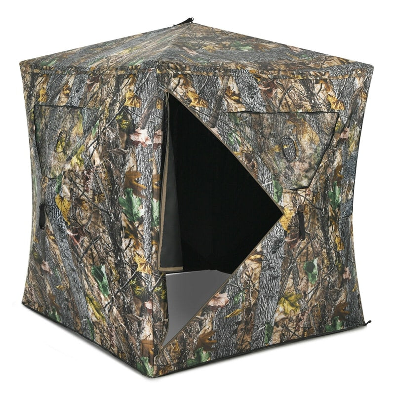 Portable Ground Blind 3 Person Pop-Up Hunting Blind Tent with Mesh Windows & Carrying Bag