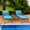3 Piece Acacia Wood Patio Chaise Lounge Set with Folding Rattan Table