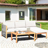3 Piece Outdoor Wood Furniture Set Acacia Wood Sofa Set Patio Conversation Set with 2 Loveseats, Coffee Table & Seat Cushions