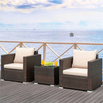 3 Piece PE Rattan Wicker Patio Conversation Sofa Set for Garden Poolside Balcony