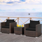 3 Piece PE Rattan Wicker Patio Conversation Sofa Set for Garden Poolside Balcony