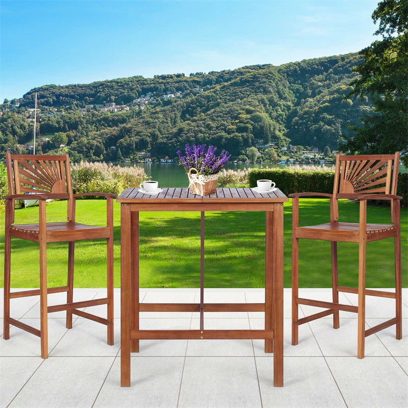 Bestoutdor 3 Piece Acacia Wood Bar Height Bistro Set Patio Bar Dining Set with 2 Bar Stools