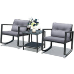 3-Piece Patio Wicker Bistro Furniture Set with 2 Cushioned Rocking Chairs