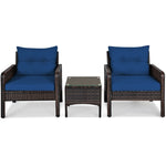3 Piece Rattan Patio Furniture Set Outdoor Conversation Set Wicker Chairs with Cushions & Glass Top Coffee Table for Garden Lawn Yard