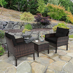 3 Piece Rattan Patio Furniture Set Outdoor Conversation Set Wicker Chairs with Cushions & Glass Top Coffee Table for Garden Lawn Yard