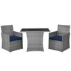 3 Piece Rattan Bistro Set Space-Saving Patio Dining Set with Cushioned Chairs & Tempered Glass Top Table