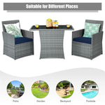 3 Piece Space-Saving Patio Rattan Bistro Set with Cushioned Armchairs & Coffee Table