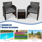 3 Pieces Outdoor Wicker Bistro Set Patio Rattan Furniture Conversation Set
