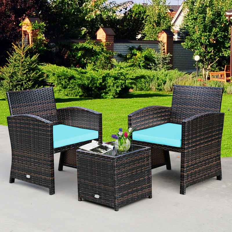 3 Pieces Outdoor Wicker Bistro Set Patio Rattan Furniture Conversation Set