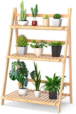 3 Tier Folding Bamboo Plant Stand Organizer Storage Shelving - Bestoutdor