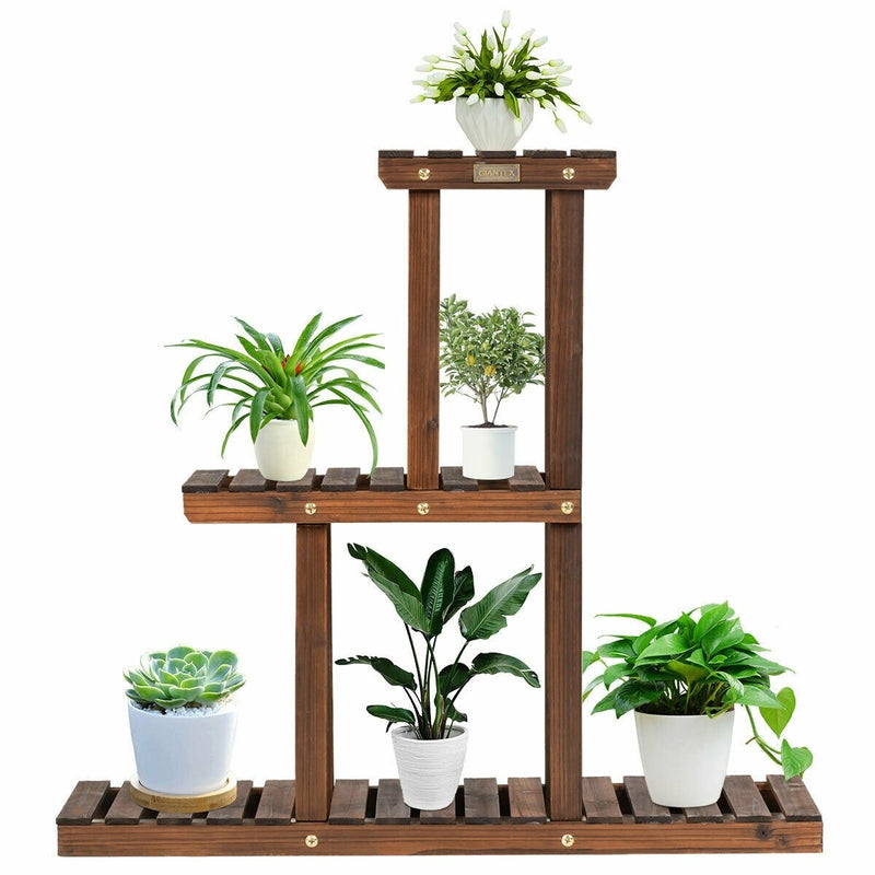 3 Tier Indoor Outdoor Wooden Plant Stand Vertical Display Shelf