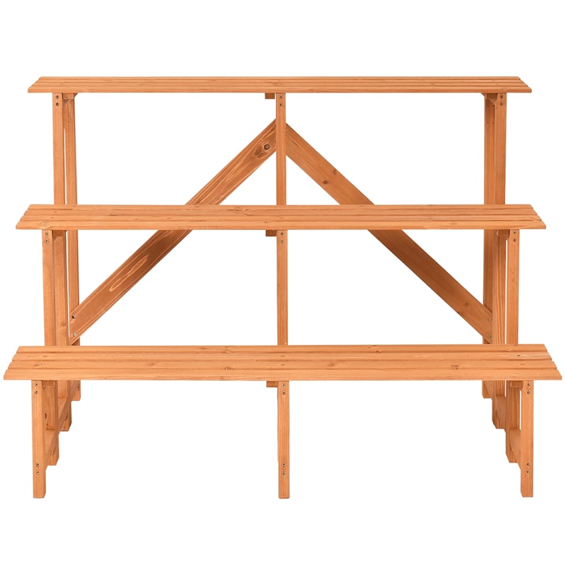 3 Tier Wide Wood Step Ladder Plant Stand Flower Pot Holder