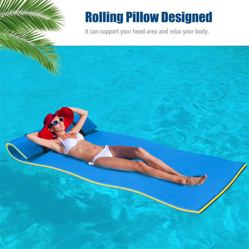 3-Layer Tear-proof XPE Foam Floating Water Pad Mat with Rolling Pillow Design