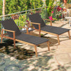 3 Piece Wicker Outdoor Lounge Chair Set Acacia Wood Chaise Lounge with Folding Side Table