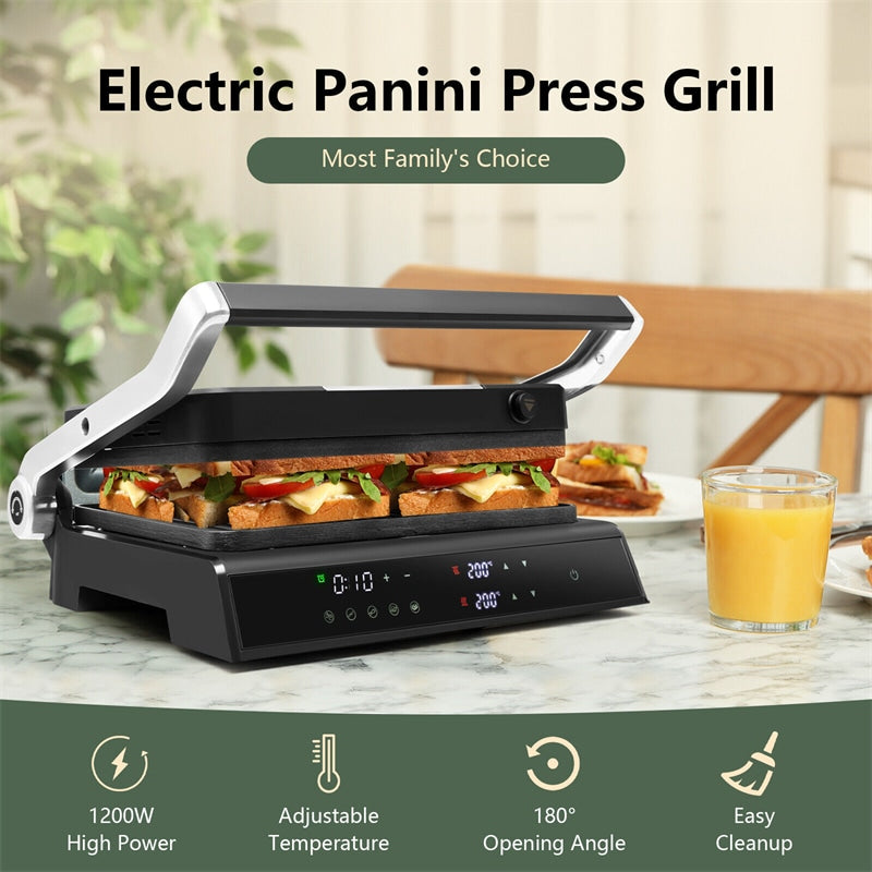 3-in-1 Electric Panini Press Sandwich Maker Indoor Grill with Non-Stick Double Sided Plates & 5 Auto Cooking Mode