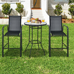 3 Piece Patio Bar Set Outdoor Bistro Set with 2 Bar Stools & Tempered Glass Top Bar Table for Backyard Garden Lawn