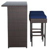 3 Piece Patio Rattan Bar Set Outdoor Wicker Table Cushioned Stools with Gray & Off White Cover