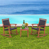 3 Piece Patio Rattan Rocking Chair Bistro Set Acacia Wood Outdoor Rocker with Side Table