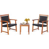 3 Piece Patio Acacia Wood Bistro Set Outdoor Rattan Conversation Chair Set with Side Table for Garden