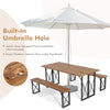 3 PCS Acacia Wood Outdoor Picnic Table Bench Set 67” Rectangular Patio Dining Table with Umbrella Hole