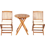 3PCS Acacia Wood Folding Patio Bistro Set Outdoor Bistro Table Chair Set with Padded Cushions