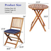 3PCS Patio Bistro Set Acacia Wood Folding Bistro Table Chair Set with Padded Cushions for Outdoor Garden Yard