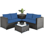 4-Piece Rattan Patio Furniture Set Outdoor Wicker Conversation Set with Storage Box, Coffee Table & Waterproof Cover