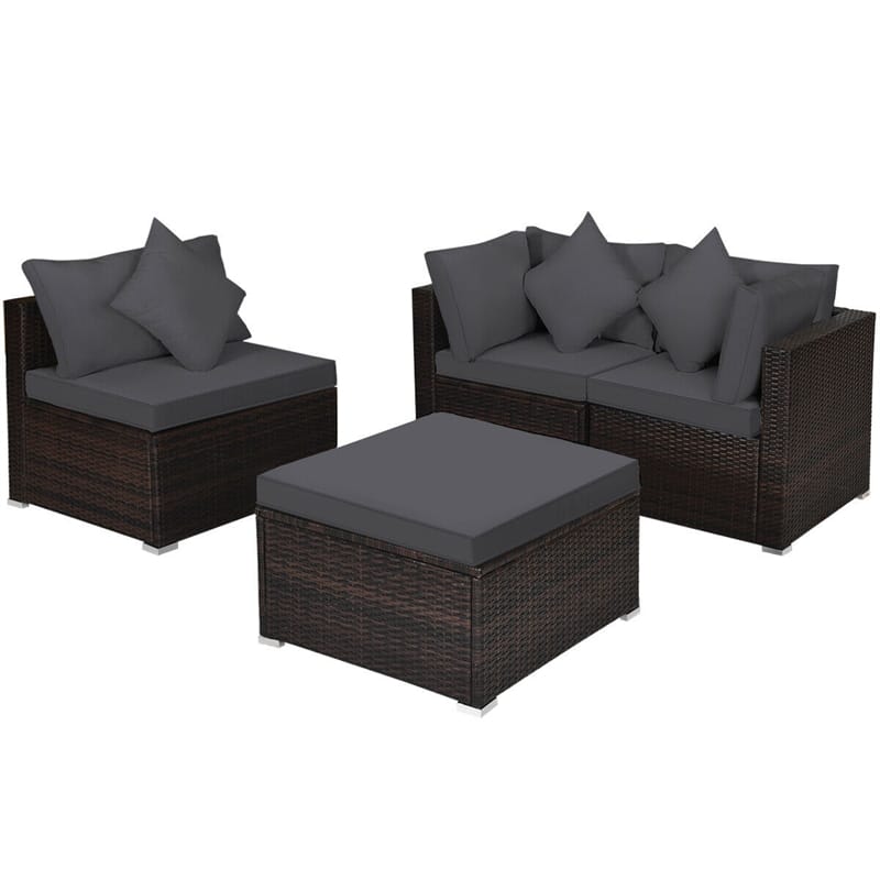 4-Piece Outdoor Wicker Sectional Sofa Set Rattan Patio Conversation Set with Cushions