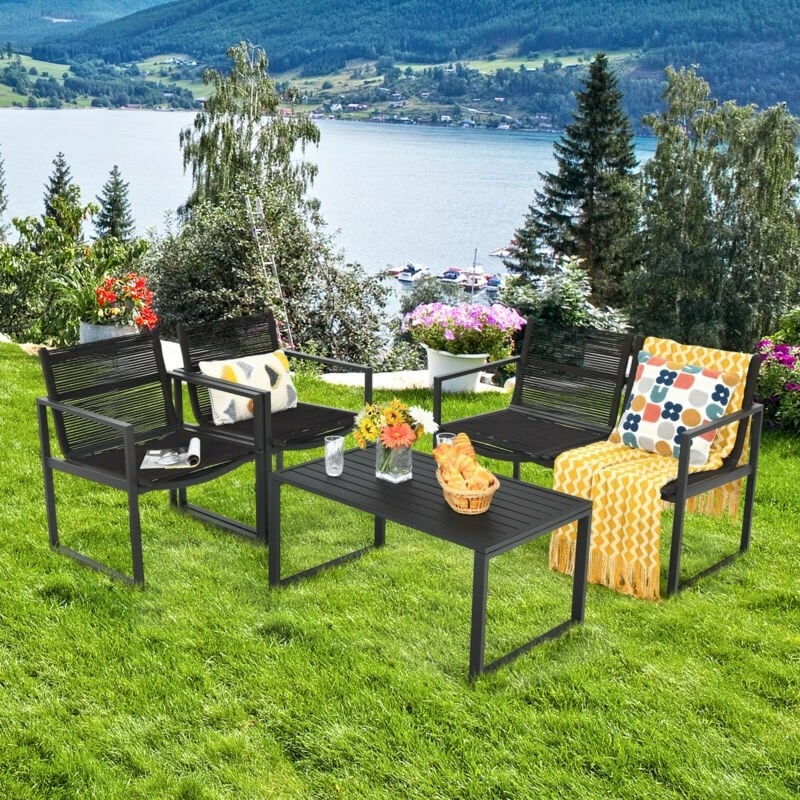 4-Piece Patio Furniture Conversation Set with Loveseat and Coffee Table