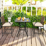 4 PCS Rattan Patio Bar Stools Outdoor Wicker Counter Height Chairs with Soft Cushions