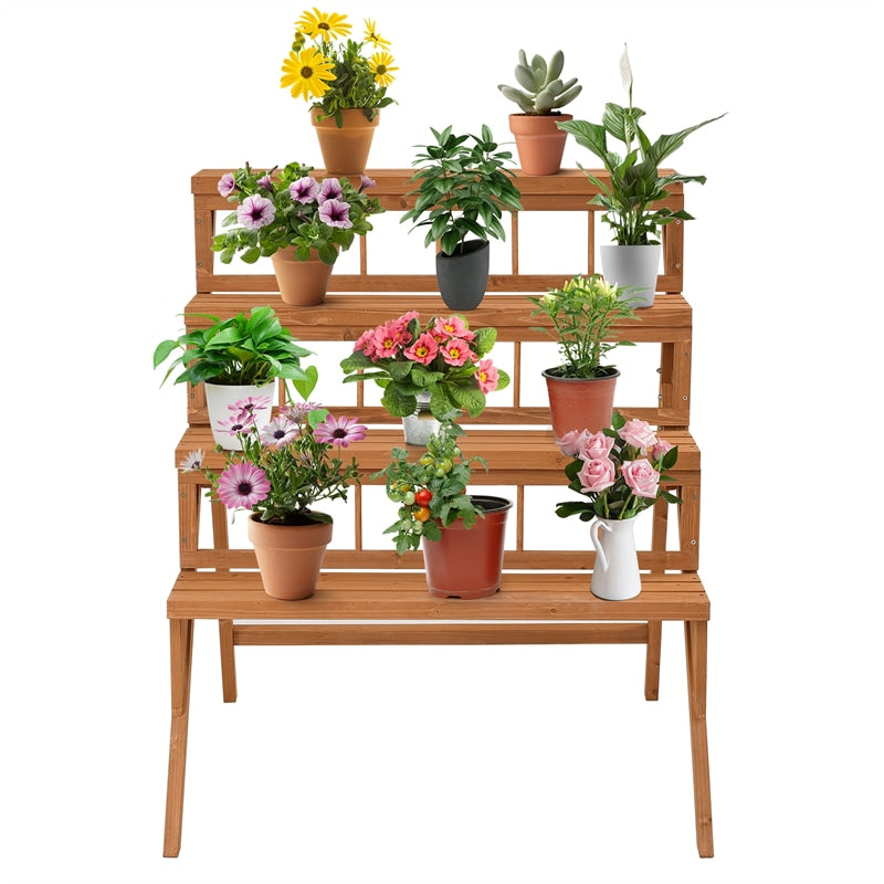 4-Tier Wooden Step Ladder Plant Stand Flower Pot Rack Display Holder