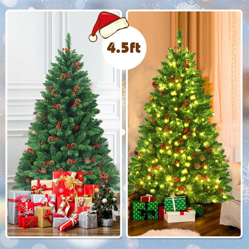 4.5FT Pre-Lit Christmas Tree Hinged Artificial Xmas Tree with 300 LED Lights & Metal Stand