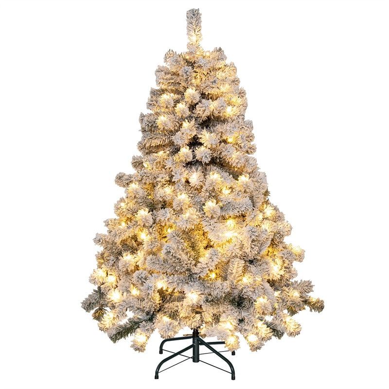4.5 FT Pre-Lit PVC Snow Flocked Artificial Christmas Tree with LED Lights