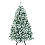 4.5ft Pre-Lit Snowy Artificial Christmas Tree Flocked Xmas Tree with 200 LED Lights & Metal Stand for Holiday Decoration
