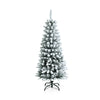4.5ft Snow Flocked Pencil Christmas Tree Hinged Artificial Slim Xmas Tree with 373 Branch Tips & Metal Stand
