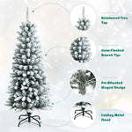 4.5ft Snow Flocked Pencil Christmas Tree Hinged Artificial Slim Xmas Tree with 373 Branch Tips & Metal Stand